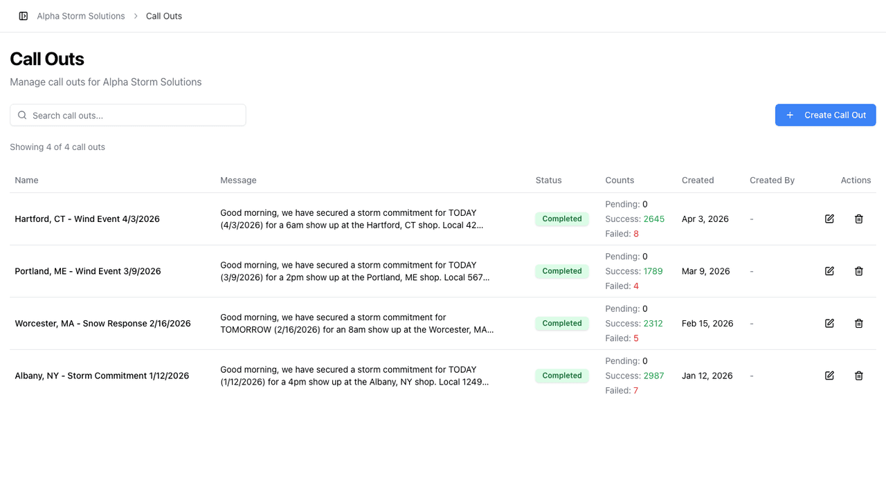 StormCall Call Outs: product screenshot