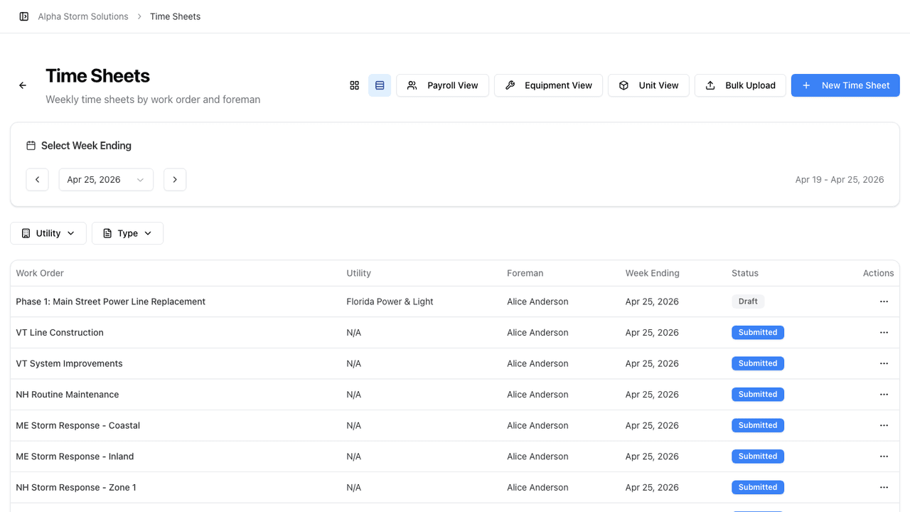 StormCall Field Time Sheets: product screenshot