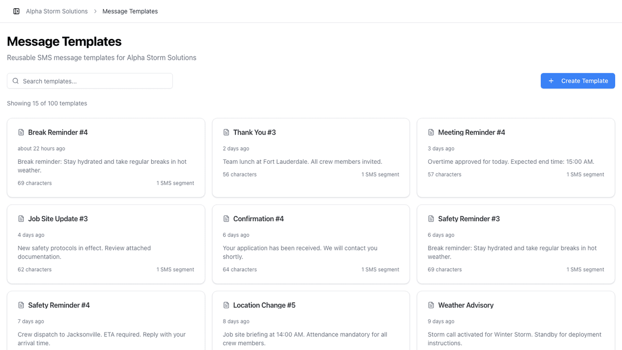 StormCall Message Templates: product screenshot