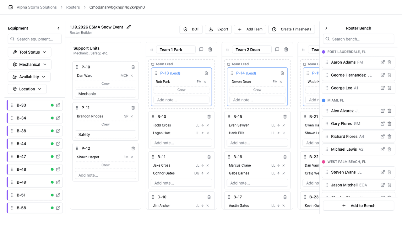 StormCall Roster Builder: product screenshot