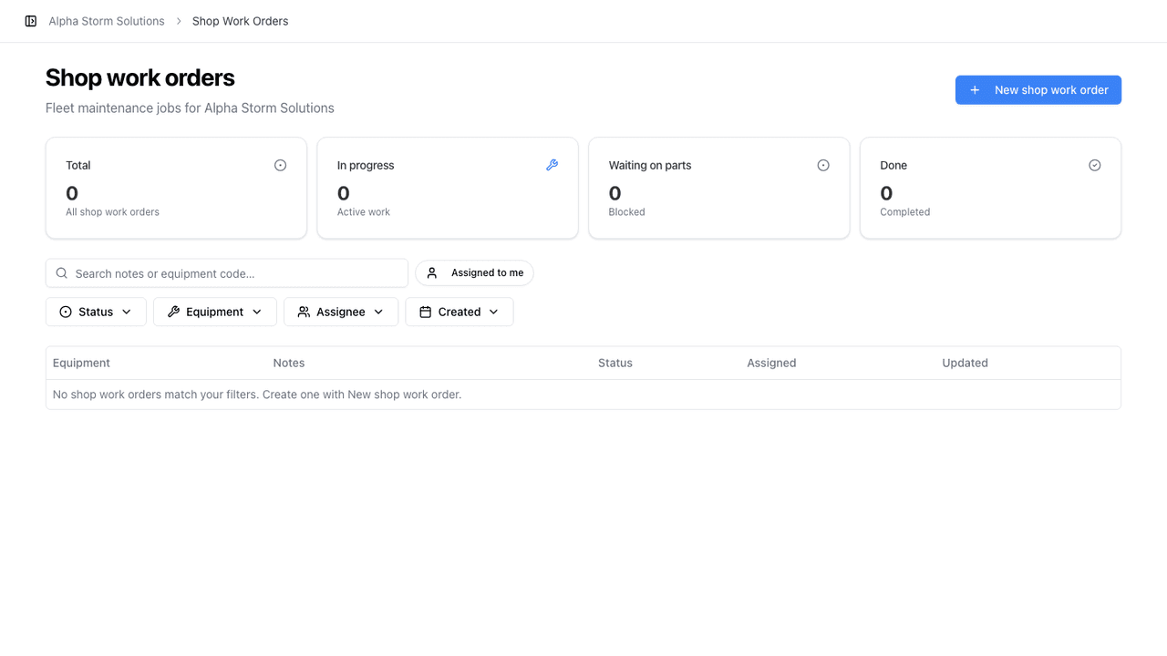 StormCall Shop Work Orders: product screenshot