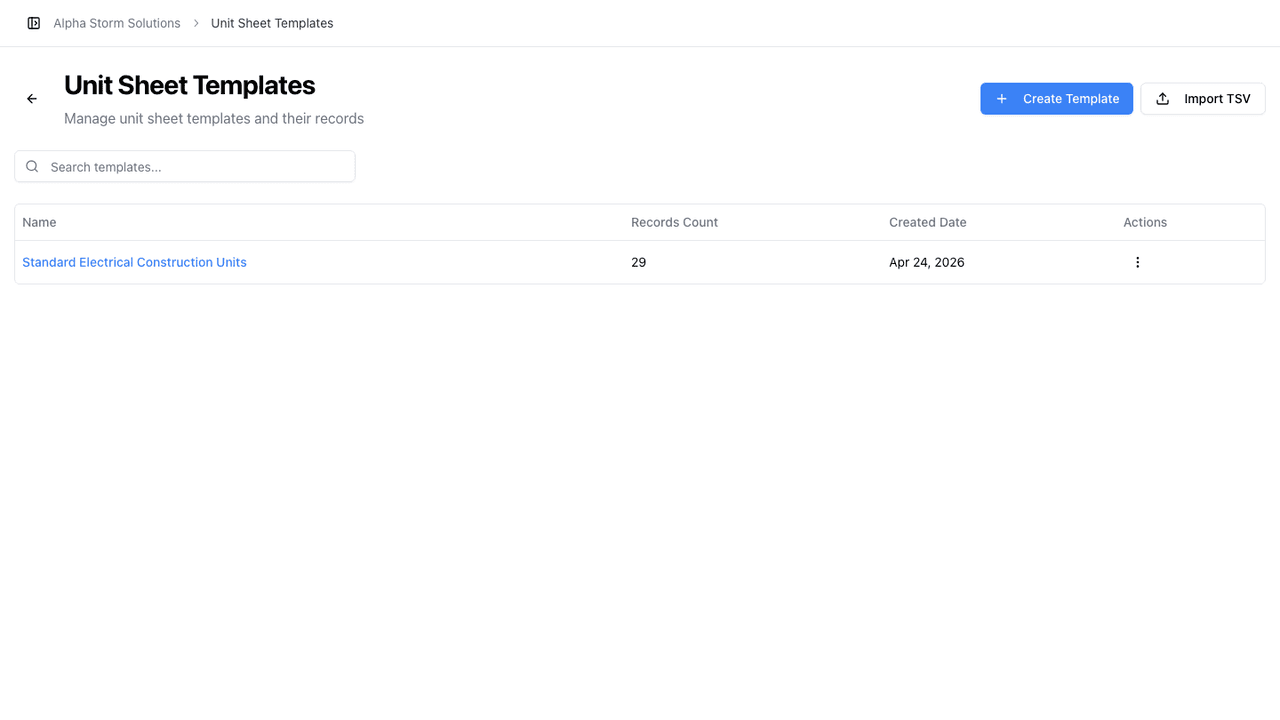 StormCall Unit Sheet Templates: product screenshot