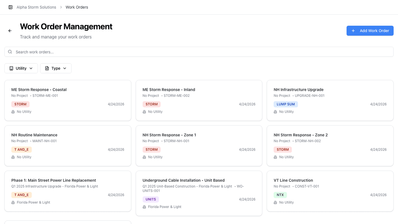 StormCall Work Orders: product screenshot